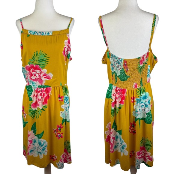 Old Navy Dresses & Skirts - Old Navy Womens Floral Sundress Sz XXL Yellow Sleeveless Summer Tropical Beachy